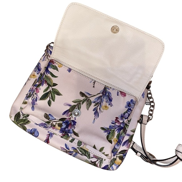 DANA BUCHMAN Faux Leather Floral Patterned Crossbody Shoulder Bag White & Purple - Picture 4 of 7